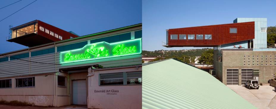 Os donos de uma fábrica de vidros em Pittsburgh (EUA) queriam que sua casa ficasse sobre a empresa. Para isso o arquiteto Eric Fisher criou um cantiléver "três vezes maior que a Casa da Cascata, de Frank Lloyd Wright" - a estrutura da casa fica em um terreno atrás da fábrica e sustenta todo o resto que, além de ficar escondido para quem passa na rua, também proporciona uma bela vista da cidade.
