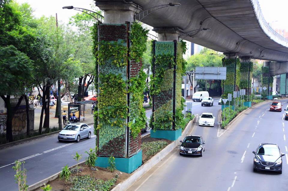 No México, colunas de viadutos são transformadas em jardins verticais