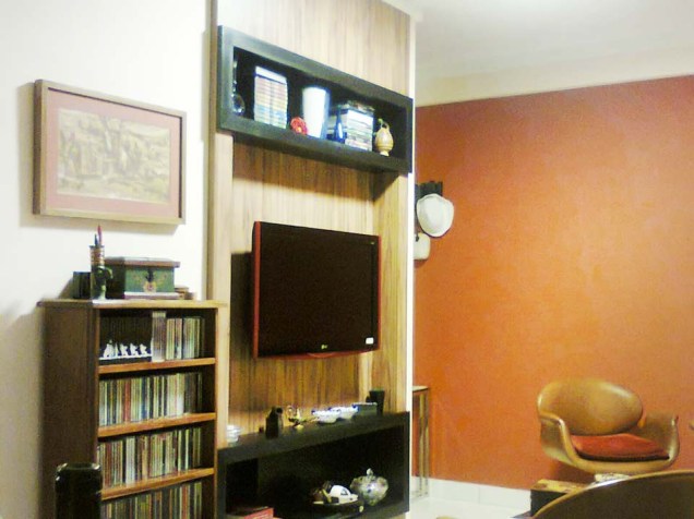 Sala de estar de um apartamento, de 55 m². Projeto de Clara Celes Bastos.