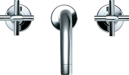 Este misturador de parede Loft Design tem registro cer&acirc;mico do tipo cruzeta,...