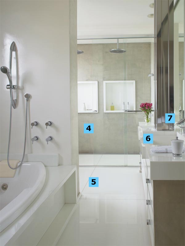 4. A parede &eacute; coberta de cimento polim&eacute;rico em tom natural (Tecnocim...