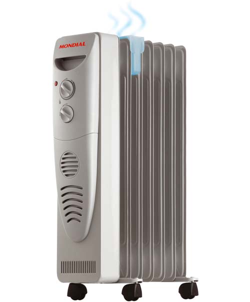 O aquecedor a &oacute;leo da Mondial tem pot&ecirc;ncia de 1500 W e termostato para cont...