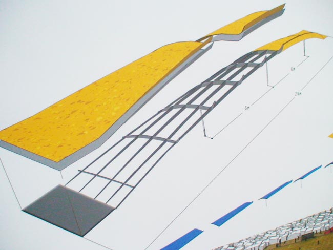 O desenho mostra como seria a estrutura da arquibancada para campos de v&aacute;rze...