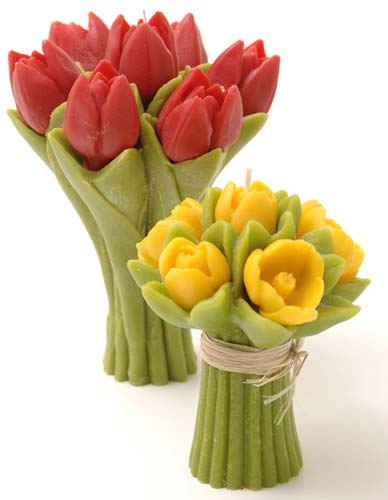 Velas diferentes no formato de tulipas para dar um toque diferenciado à deco...