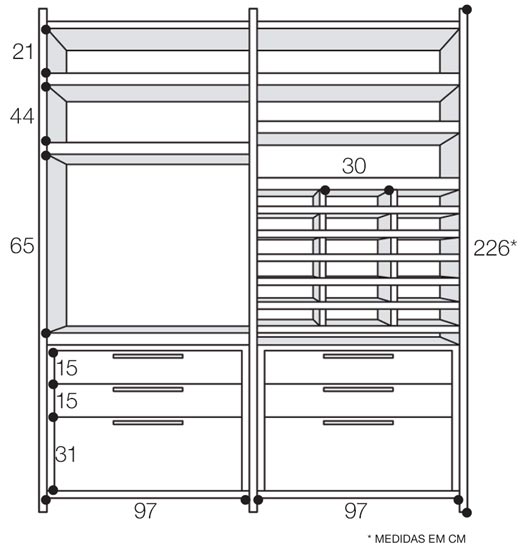 Projeto do arm&aacute;rio com as medidas.