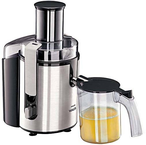 Com a centr&iacute;fuga Juicer Philips Walita RI 1861, aproveitam-se as frutas ao m&aacute;ximo. O bocal extragrande aceita alimentos inteiros e com casca. Uma peneira de a&ccedil;o inox ret&eacute;m o baga&ccedil;o, que cai num compartimento para que as fibras possam ser aproveitadas em receitas doces. J&aacute; o suco &eacute; direcionado para a jarra de 1,5 litro. De alum&iacute;nio, custa R$ 899, da Walita (SAC 0800-7010203).