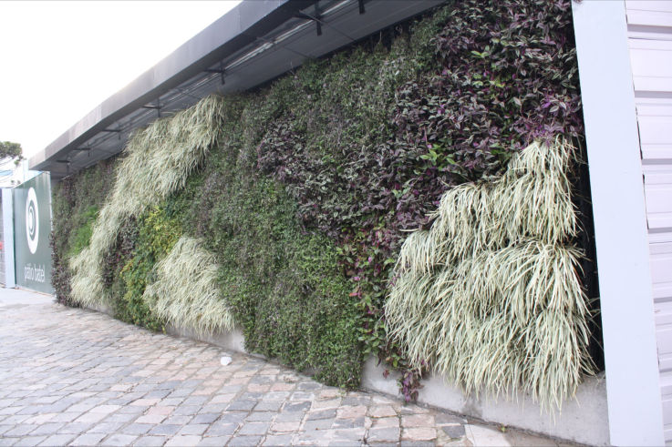 Projeto pelo paisagista Éder Mattiolli, este jardim vertical tem dois objetivos: servir de tapume e divulgar a construção de um shopping que já está em obras em Curitiba (PR). São três painéis que abrigam módulos de PVC nos quais são armazenados vasos deitados com diversas espécies de plantas, como véu de noiva (que produz flores brancas), lambari (planta com efeito pendente e coloração verde, branco e roxo) e lanterninha chinesa (que produz flores que parecem sinos).