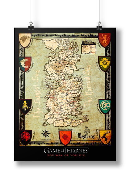 O pôster Map Game of Thrones 60x80cm custa R$ 99 na Elo 7.