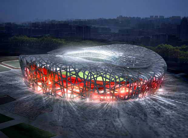 O Estádio Nacional de Pequim, na China, que ficou conhecido como Ninho de P�...