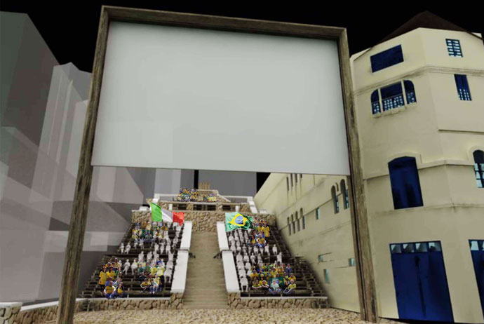 A escadaria na Praça Dom Orione seria transformada num grande cinema ao ar l...