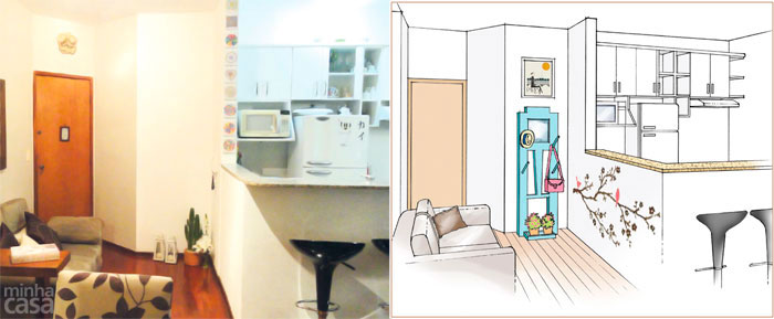 Hall de entrada ganha decoração com chapeleira e adesivo de parede