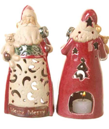 Porta-velas de cerâmica em formato de Papai Noel. Por R,99, cada.