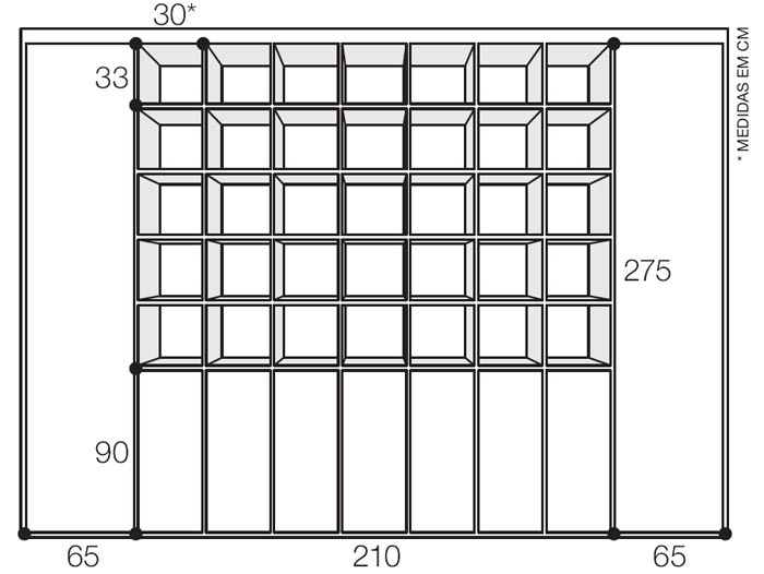 Projeto da estante com as medidas.