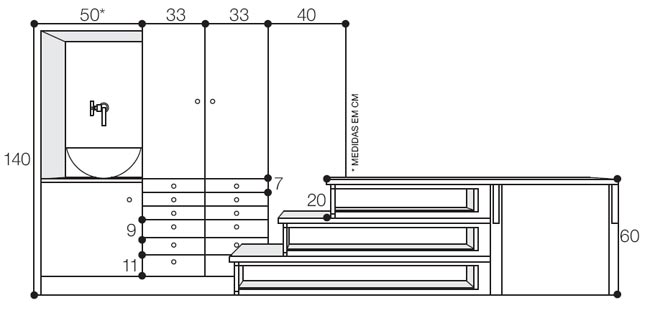 Projeto da marcenaria com as medidas.