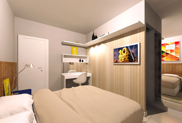 destaque-parede-de-drywall-cria-closet-em-quarto-de-casal