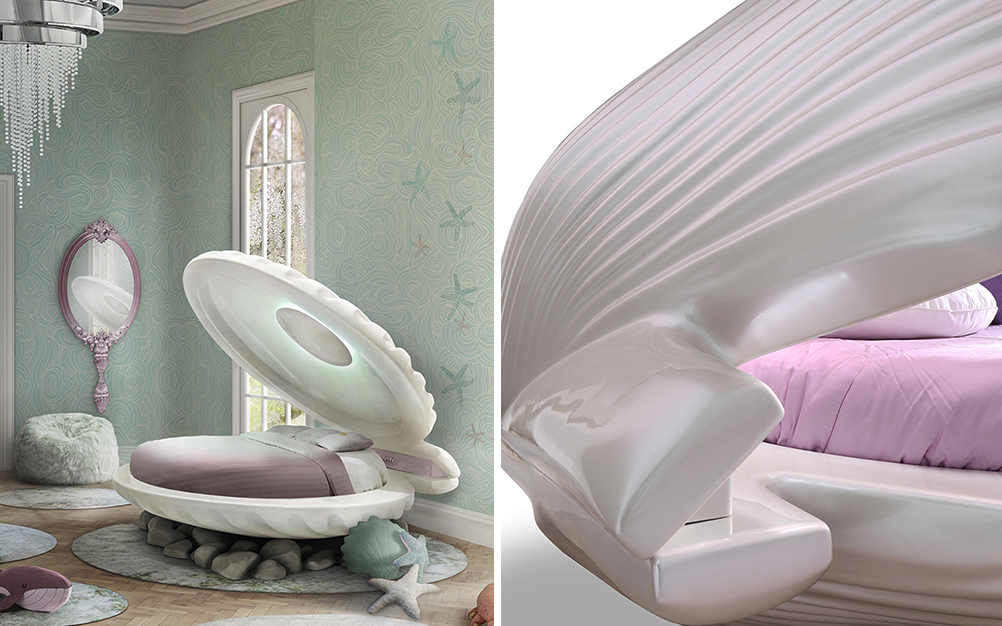 cama-pequena-sereia Cama em forma de concha inspirada no filme da Pequena Sereia