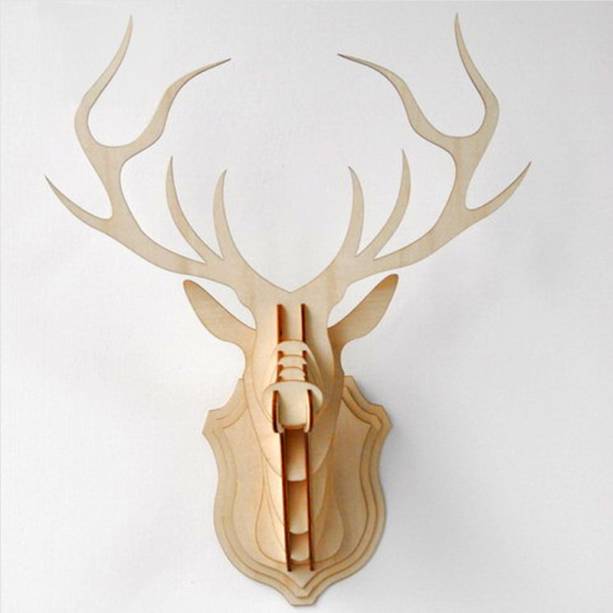 QITAI Folheado De Madeira da Forma Do Vintage Gaiola De Madeira Produtos de Madeira Cabeça de veado Enfeite Artesanato DIY fornasetti WF106 custa U$6,20.