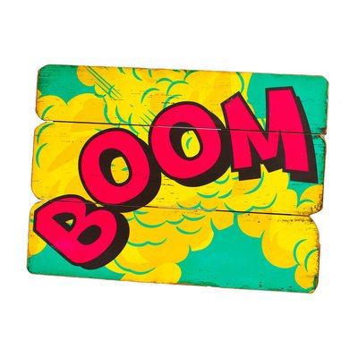 A placa de madeira Boom DC Comics custa R$ 99,90 na loja Mundo Geek.