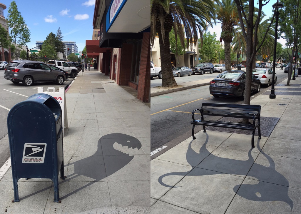 Artista de rua pinta divertidas sombras falsas em objetos comuns