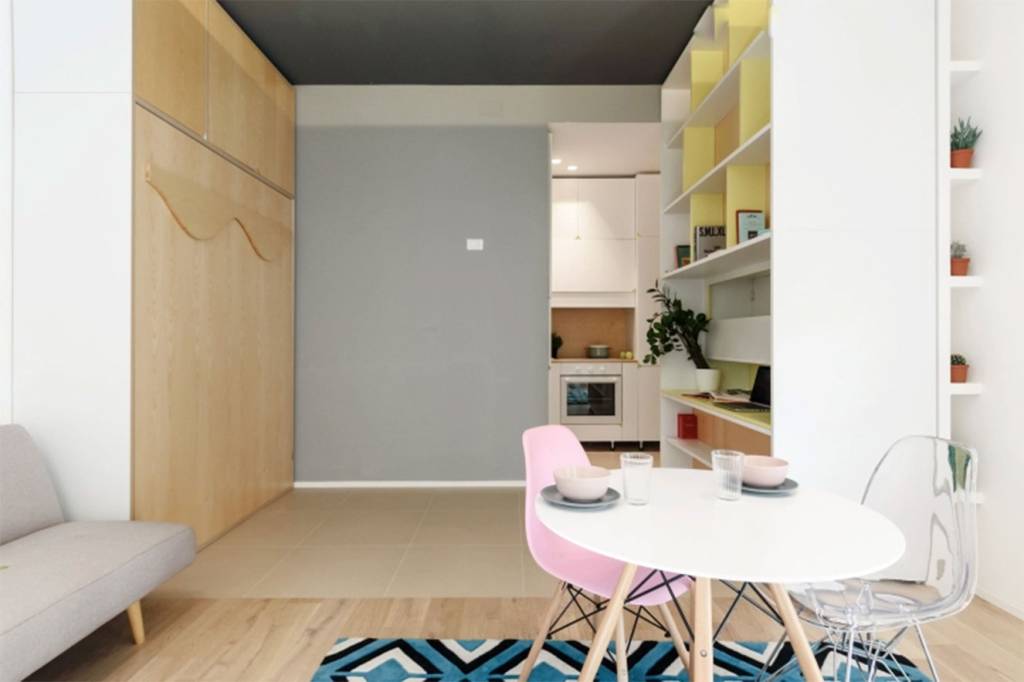 mini-apartamento paredes retrátil