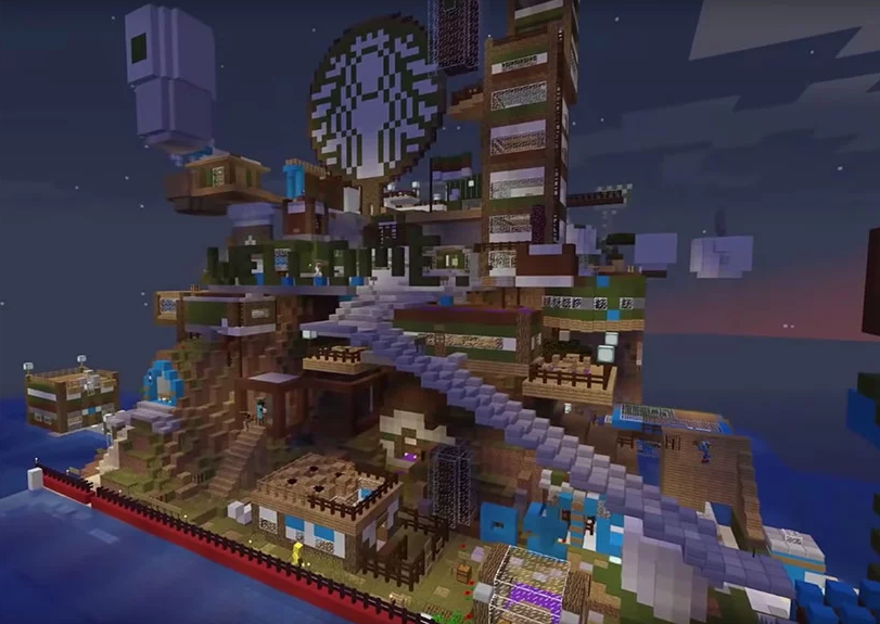 3-pessoas-se-unem-para-construir-enorme-ilha-starbucks-em-minecraft