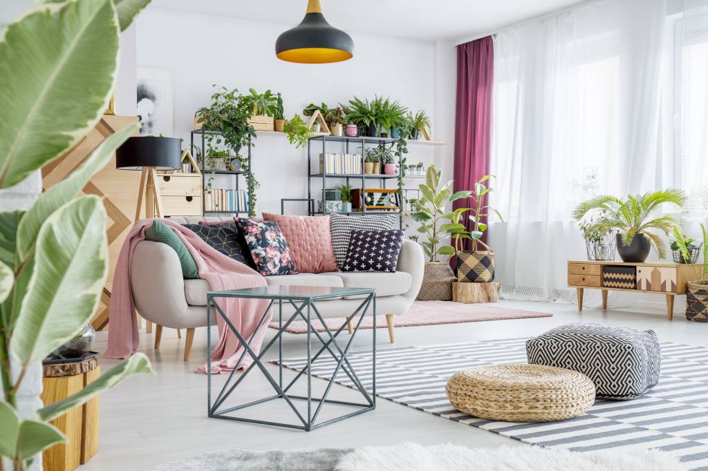 Spacious living room with plants