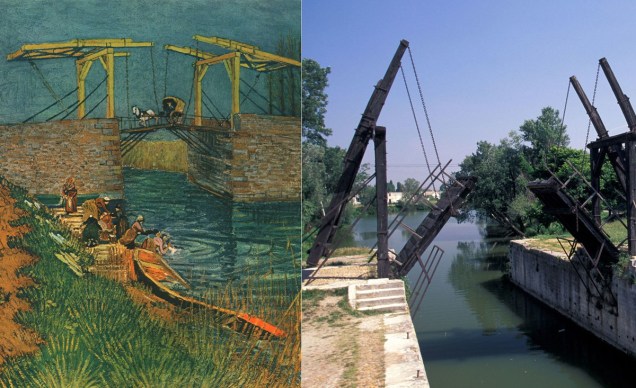 <strong>A ponte Langlois em Arles por Vincent van Gogh (Arles, França).</strong> Essa ponte retratada por Van Gogh existe até hoje na cidade de Arles. O pintor pintava os moradores em suas tarefas cotidianas, apesar deles não serem muito afeitos ao excêntrico Van Gogh.