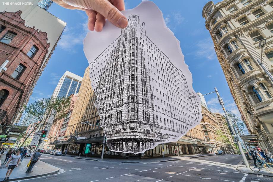 Construído na década de 1920, o The Grace Hotel é uma afirmação ousada e confiante da estética do 'arranha-céu gótico'. O revestimento de terracota vitrificada acrescenta glamour, enquanto o movimento ascendente dos contrafortes voadores e das janelas pontiagudas sugere a chegada iminente da resposta de Sidney ao Batman dos telhados. Os arquitetos, Morrow e Gordon, eram uma das principais empresas da época, e a construção de lajes e vigas de concreto armado era muito avançada.