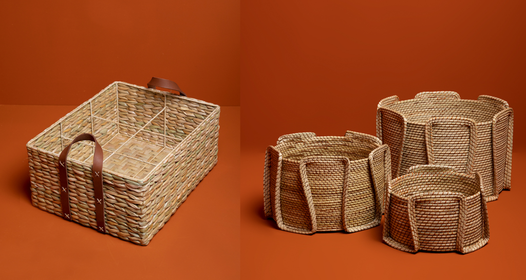 Caixa e cestos de palha da coleção Casa Brasil da Le Lis Casa