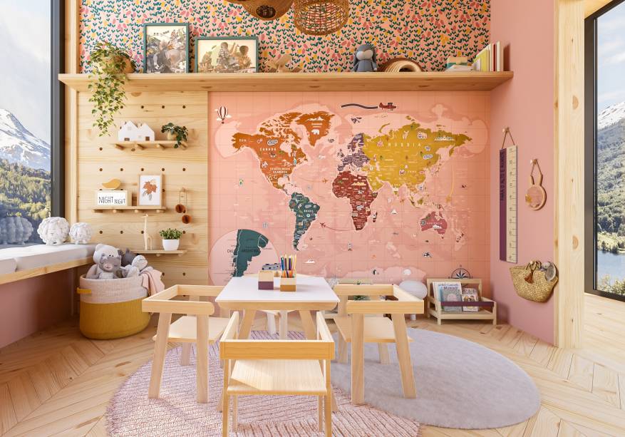Quarto das Primas, por Muito Mais Arquitetura + Nina Moraes Design + Ateliê Baobá Pitucos | O ambiente de 14 m², planejado pela arquiteta Isabela Iung Simis, traz uma beliche quádrupla, inspirada nas “couchettes” dos vagões de trem, em um clima de alojamento de colônia de férias (Marcenaria Kids).
