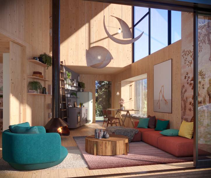 Loft Família, por Paula Neder e Coletivo PN+ (Carol Stratmann, Eduarda Wilhelm, Elise Penedo, Larissa Mogilewsky, Natasha Pinto, Paula Brunet e Stephanie Pita) | A maior cabana de hóspedes (65 <span>m²</span>) vai receber uma família de grandes amigos de Pati e Gustavo, apaixonados pelo Mapu.