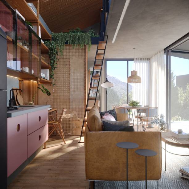 Loft Casal com Filha, por Carmen Zaccaro Arquitetura | Os hóspedes mais frequentes dessa cabana de 45m2 - batizada de “Focas lodge” - são um casal de documentaristas brasileiros, na faixa dos 40 anos, e sua filha de 7 anos. Entusiastas do ecossistema local, a família frequenta o Mapu para pesquisar a fauna da Patagonia, além de, claro, descansar e curtir longas caminhadas pela região.