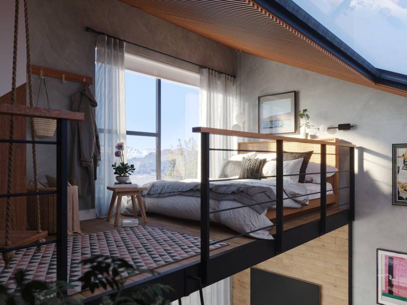 Loft Casal com Filha, por Carmen Zaccaro Arquitetura | <span>No canto da filha, a cama-casinha encaixada no armário (desenho da Canto de Dormir, marca da Camen) e um charmoso balanço fazem a alegria da mini hóspede. Com exceção do piso do banheiro (tijolos rústicos no mesmo tom rosa seco da cozinha), de pastilhas de cerâmica, nenhum material frio foi utilizado. Carmen lançou mão de madeira freijó, cimento queimado e tijolinhos rústicos.</span>