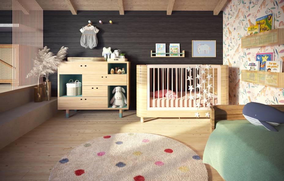 Loft Casal e Dois Irmão, por Forma\011 + Miúda Mobília + Sheepy | Os móveis são da Miúda Mobília - no quarto adulto, predominou a madeira clara da linha Trevo, enquanto na "ala" infantil a Pé de Meia une o freijó a detalhes coloridos.