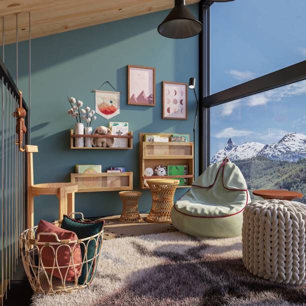 Sala de Leitura, por Marcella Reynol Arquitetura | E o artista Michel Scarano adaptou as imagens de seus quadros, como o Sweet Dreams (um trecho da famosa música dos anos 80), para pontuar o projeto. “Ele acompanhou a nossa paleta e dimensões. Ficou incrível!”, conta.