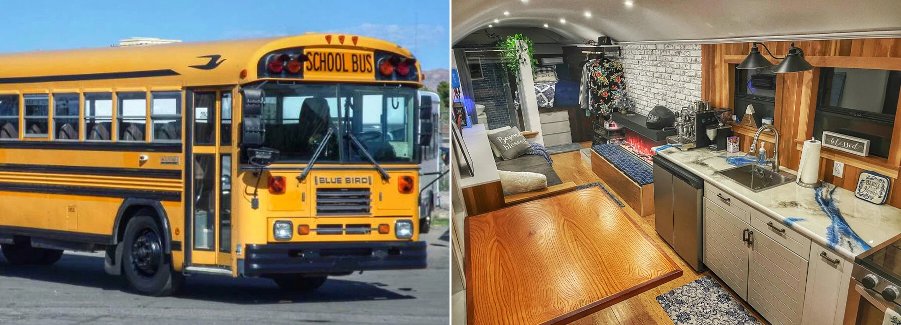 Ônibus escolar é transformado em uma casa compacta