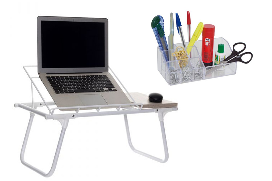 <span style="font-weight: 400">Mesa de colo para notebook (</span><a href="https://redir.lomadee.com/v2/85241fc4d" target="_blank" rel="noopener"><span style="font-weight: 400">R$ 179,90</span></a><span style="font-weight: 400">) e organizador (</span><a href="https://redir.lomadee.com/v2/89bff2a38" target="_blank" rel="noopener"><span style="font-weight: 400">R$ 22,90</span></a><span style="font-weight: 400">), na Outlet & Class</span>