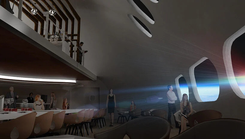 em-2027-teremos-um-hotel-no-espaco-casa.com-3 Render do restaurante da estação espacial, com cores acizentadas e com vista para o espaço