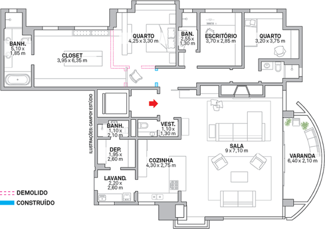 Área: 188 m²; Colaboradores do projeto: Cecília Leonardellin, Cícero Kroeff, Simone Seidel e Vitória Fetter (ILLA); Luminotécnica: ILLA; Coordenação de obra: engenheiro Adroaldo Titton (ILLA); Construção: Pauger Engenharia