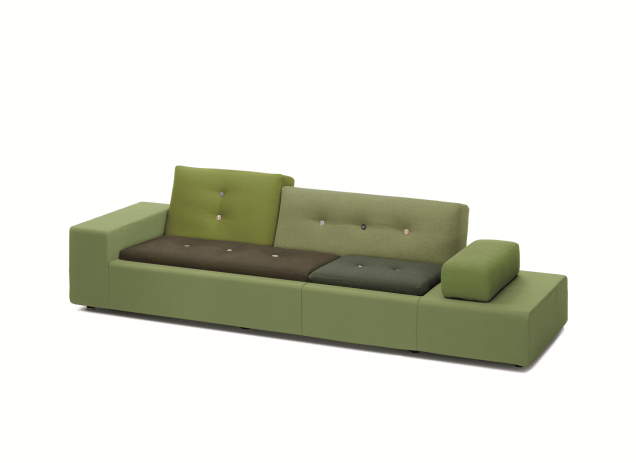 O design exclusivo do Polder Sofa, de Hella Jongerius, é resultado de sua forma assimétrica, combinações variadas de tecidos e cores minuciosamente selecionadas. Na Vitra, custa R$ 46.620,00. (Divulgação)