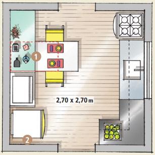 Cozinha verde, amarela e azul reúne ideias para otimizar espaços pequenos