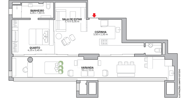 Área: 91 m²; Projeto de interiores e gerenciamento da obra: Claudia Reis Arquitetura; Marcenaria: Móveis Evolution