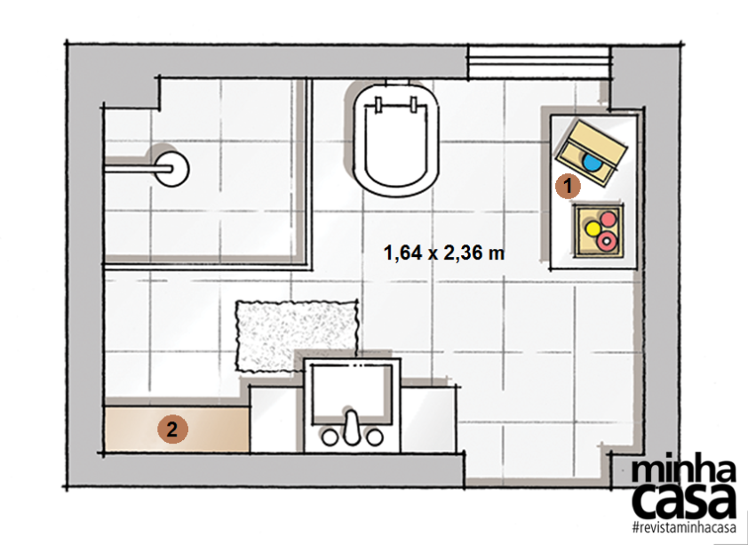 Para fazer a metragem render, o truque foi aproveitar os cantinhos: uma das pontas ganhou um armário organizador (1), e a outra, uma prateleira que atua como prolongamento da bancada (2). Eficiente, o layout existente permaneceu. “Desse modo, não houve necessidade de alterar a tubulação hidráulica, recém-atualizada”, explica a arquiteta Ana Carolina Orsolini.
