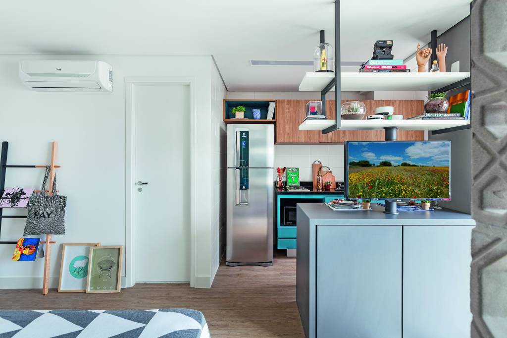 apartamento de 35 m² estiloso e com ambientes integrados cozinha 1