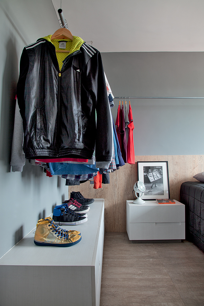 apartamento de 60 m² com estilo industrial quarto