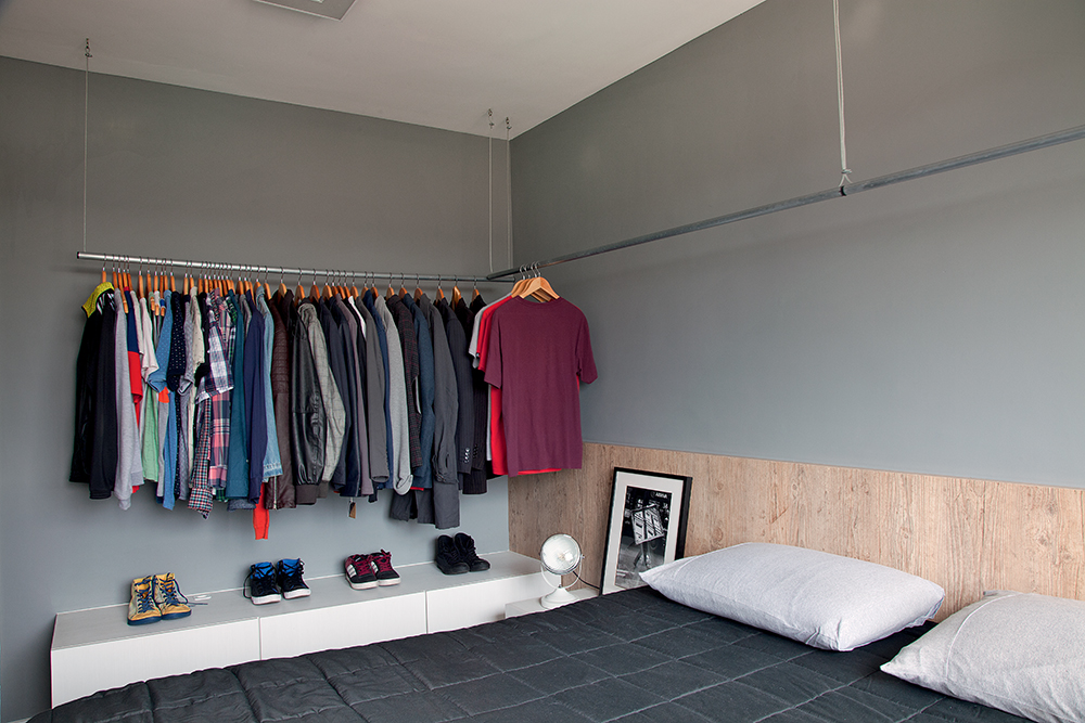 apartamento de 60 m² com estilo industrial quarto1