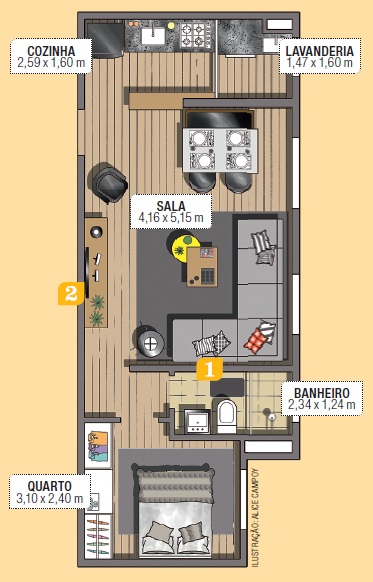 Apartamento pequeno 47 m² de puro aconchego planta