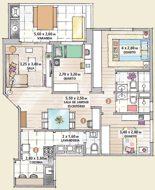 Apê de 105 m² foi comprado na planta e reformado em etapas planta