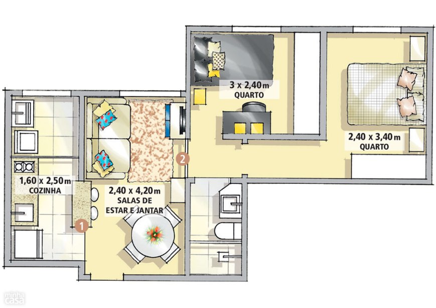 Apê de 37 m² aposta em marcenaria para aproveitar espaço planta