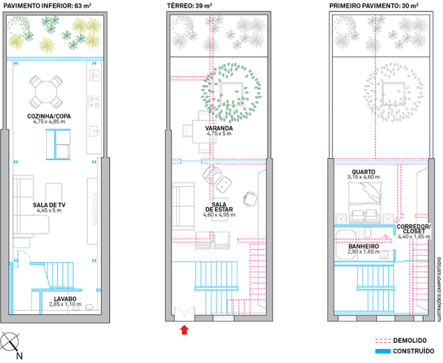 Área: 132 m²; Cálculo estrutural: Praxis Engenharia; Reforma: Facchini & Dinelli; Cálculo da estrutura metálica: Praxis Engenharia; Paisagismo: Karla Lopez